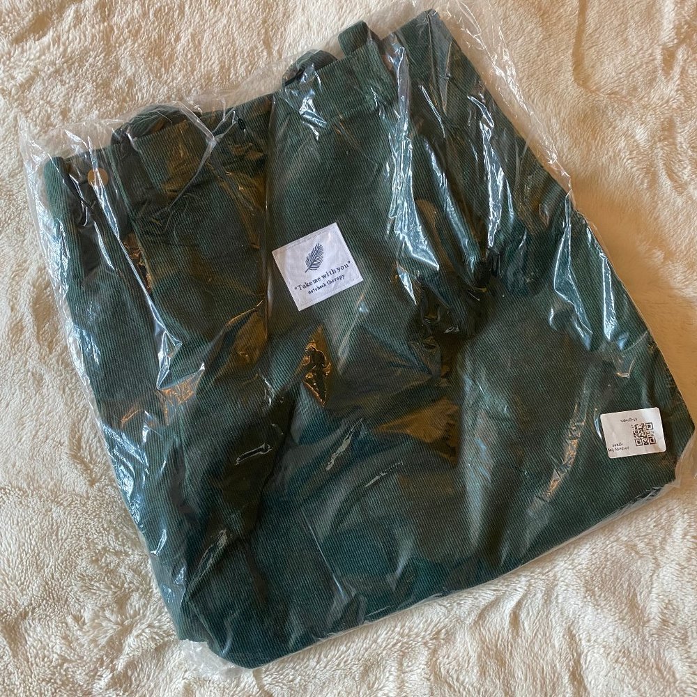 Notebook Therapy Green Corduroy Tote
